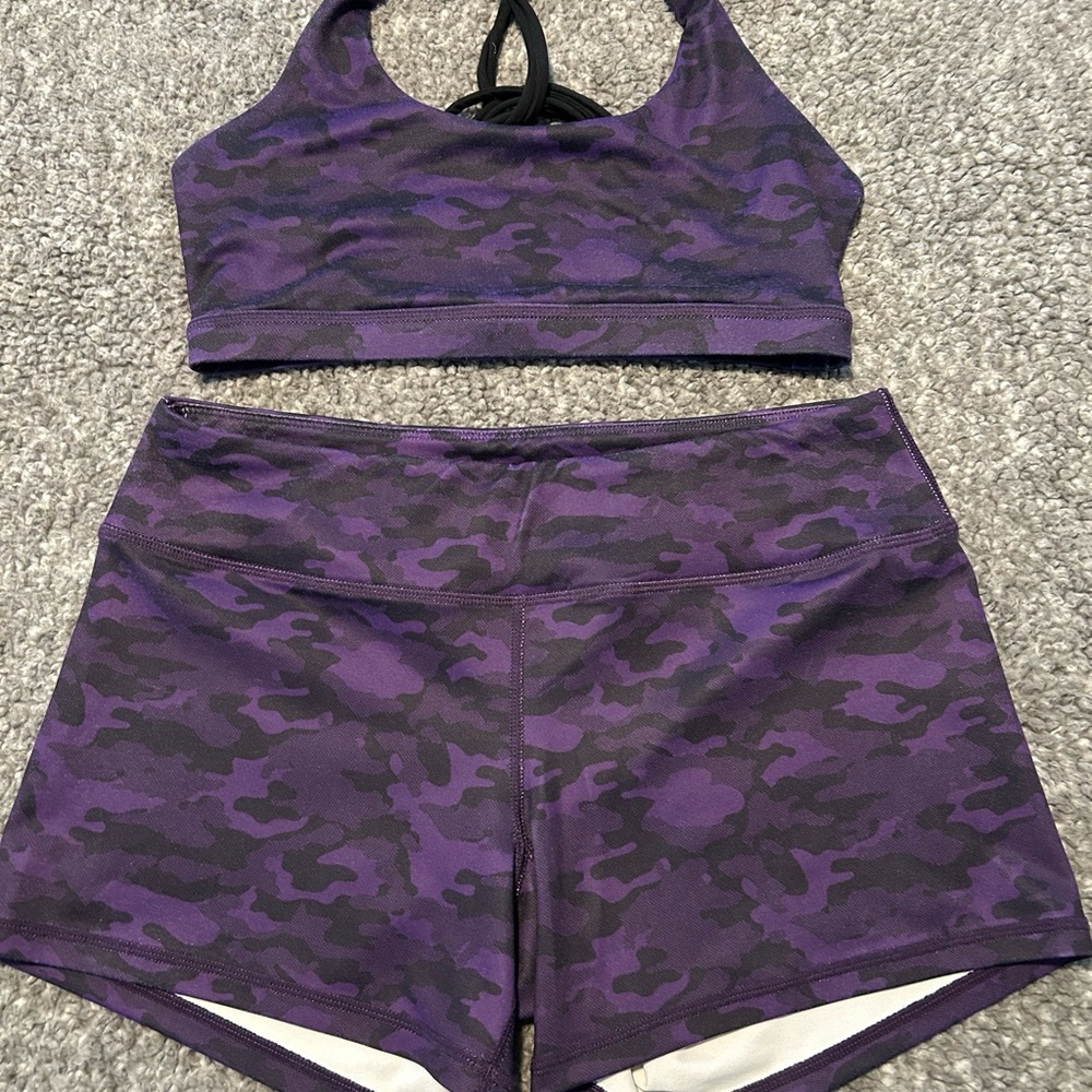 2 Piece Set Born Primitive Purple Camo Sports Bra & Shorts
